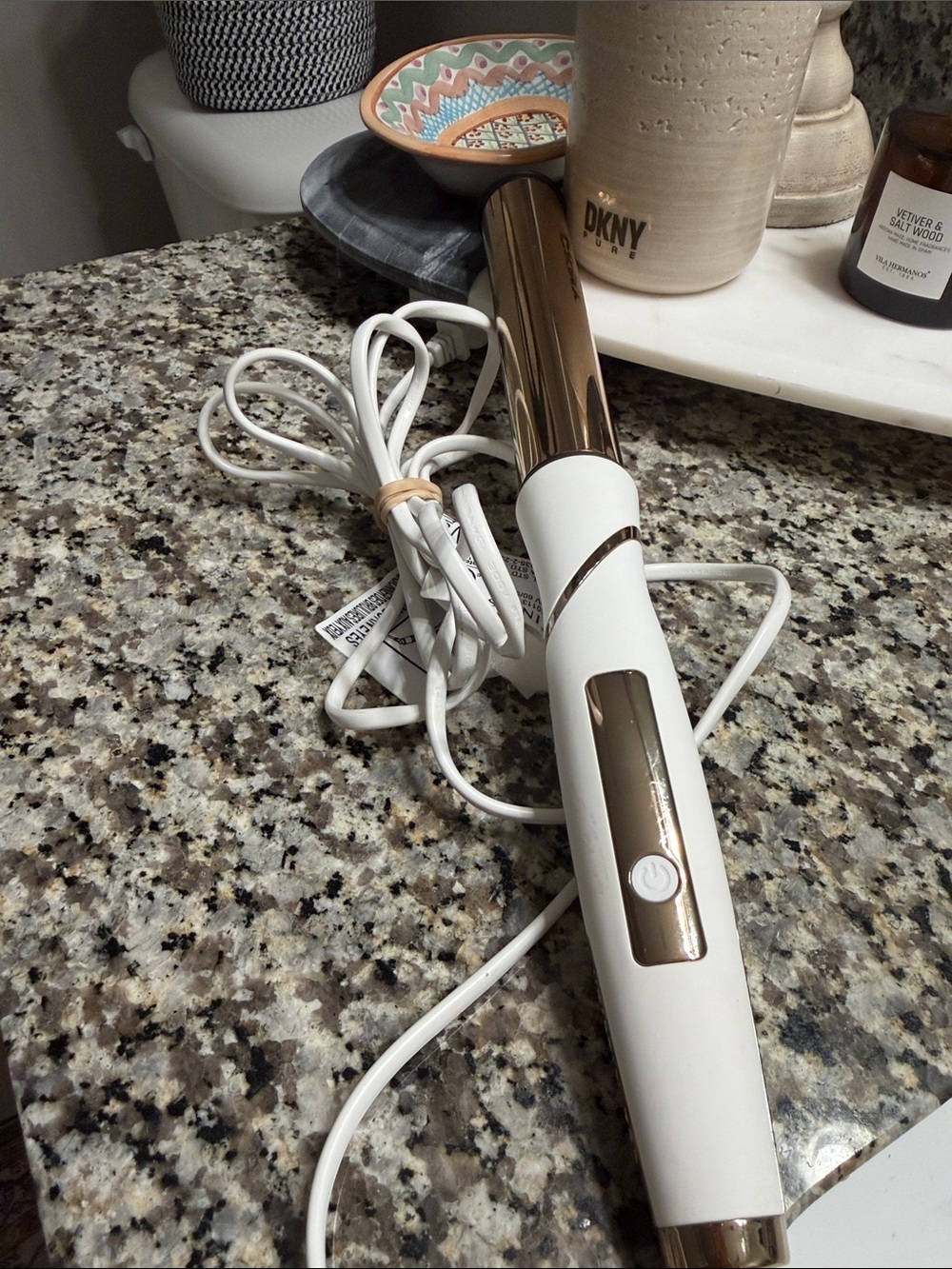 Gold Barrel Hair Styling Wand with White Handle